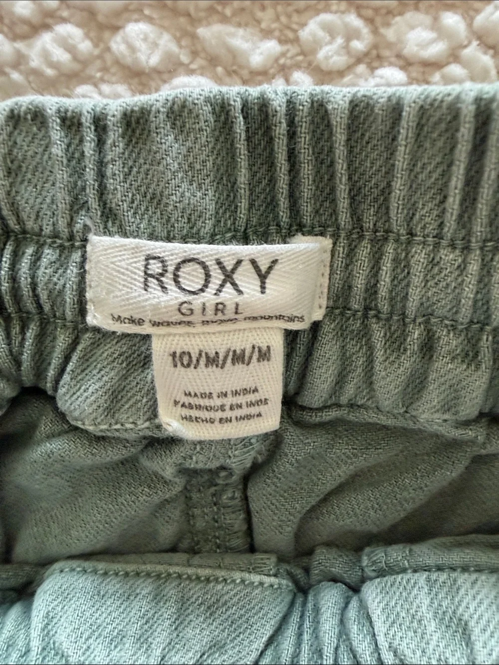 Roxy Sage Green Frayed Hem Drawstring Athletic Shorts